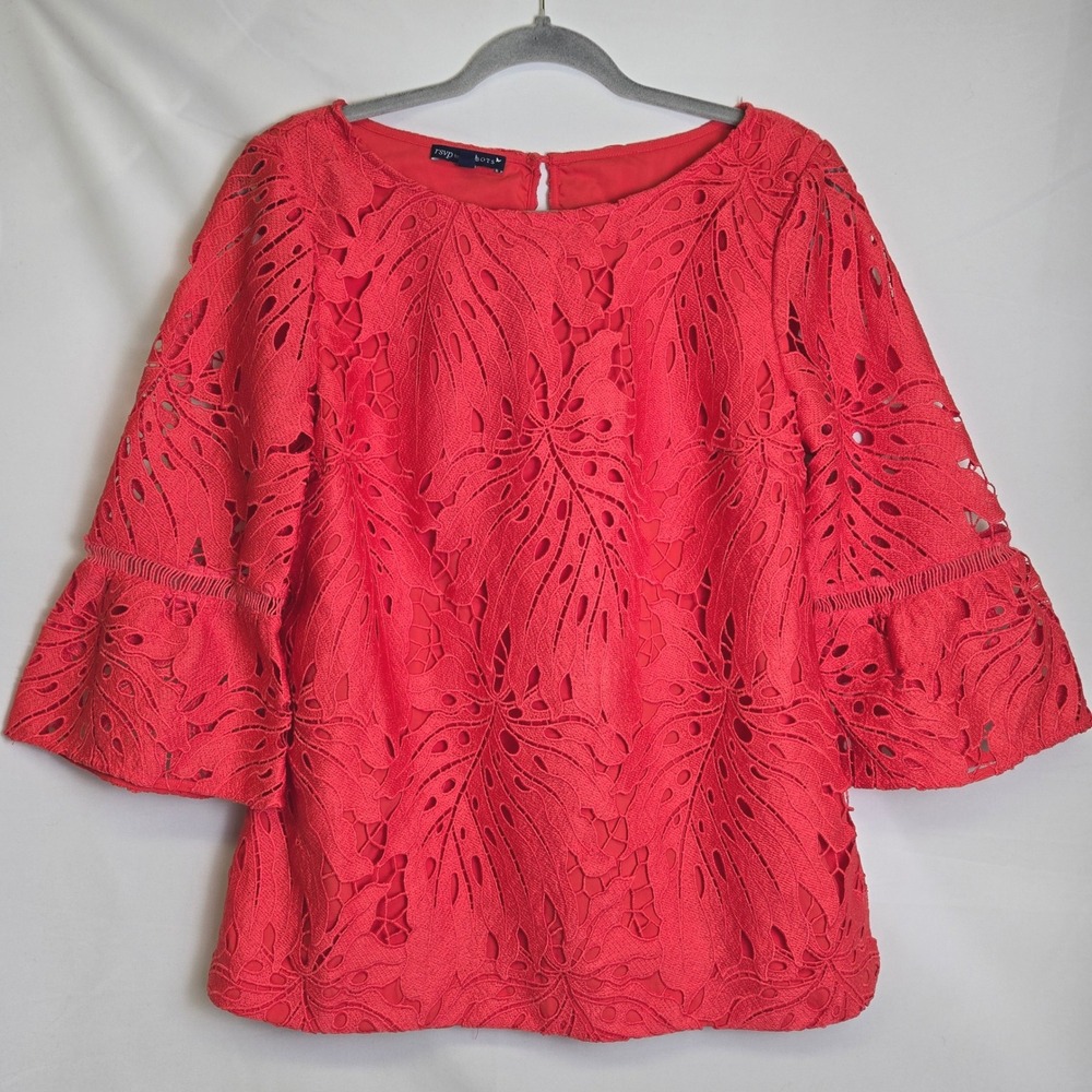 RSVP by Talbots Leaf Lace Flounce Sleeve Blouse Feminine Boho Pink Medium